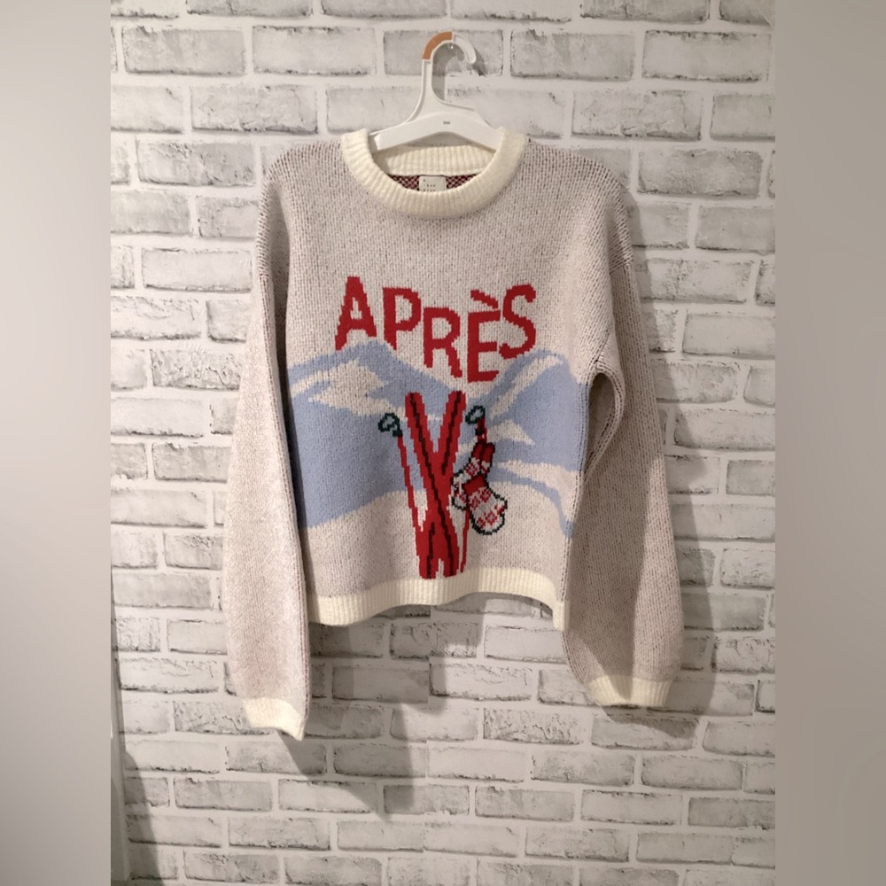 A New Day Target Holiday Crewneck Sweater Cream Blue Red Apres Size Small NWT